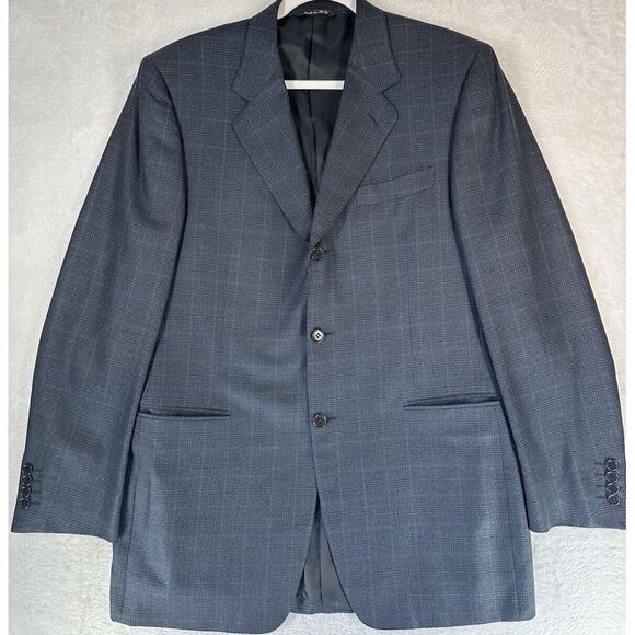 Canali Blazer Mens Eu 50 Us 40 Silk Wool Plaid Navy 3 Button Sports Coat Italy - Picture 2 of 14